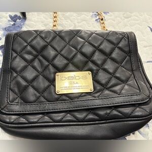Bebe Black Quilted Crossbody Bag with Gold Chain
